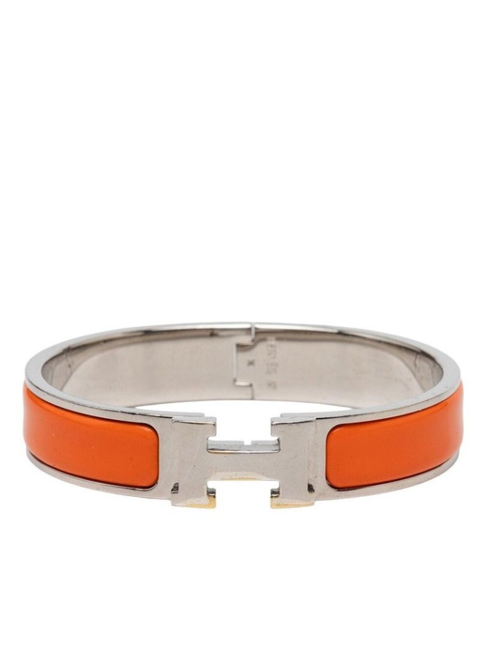 Hermes Click PM Bracelet Bangle Silver Orange Metal Enamel